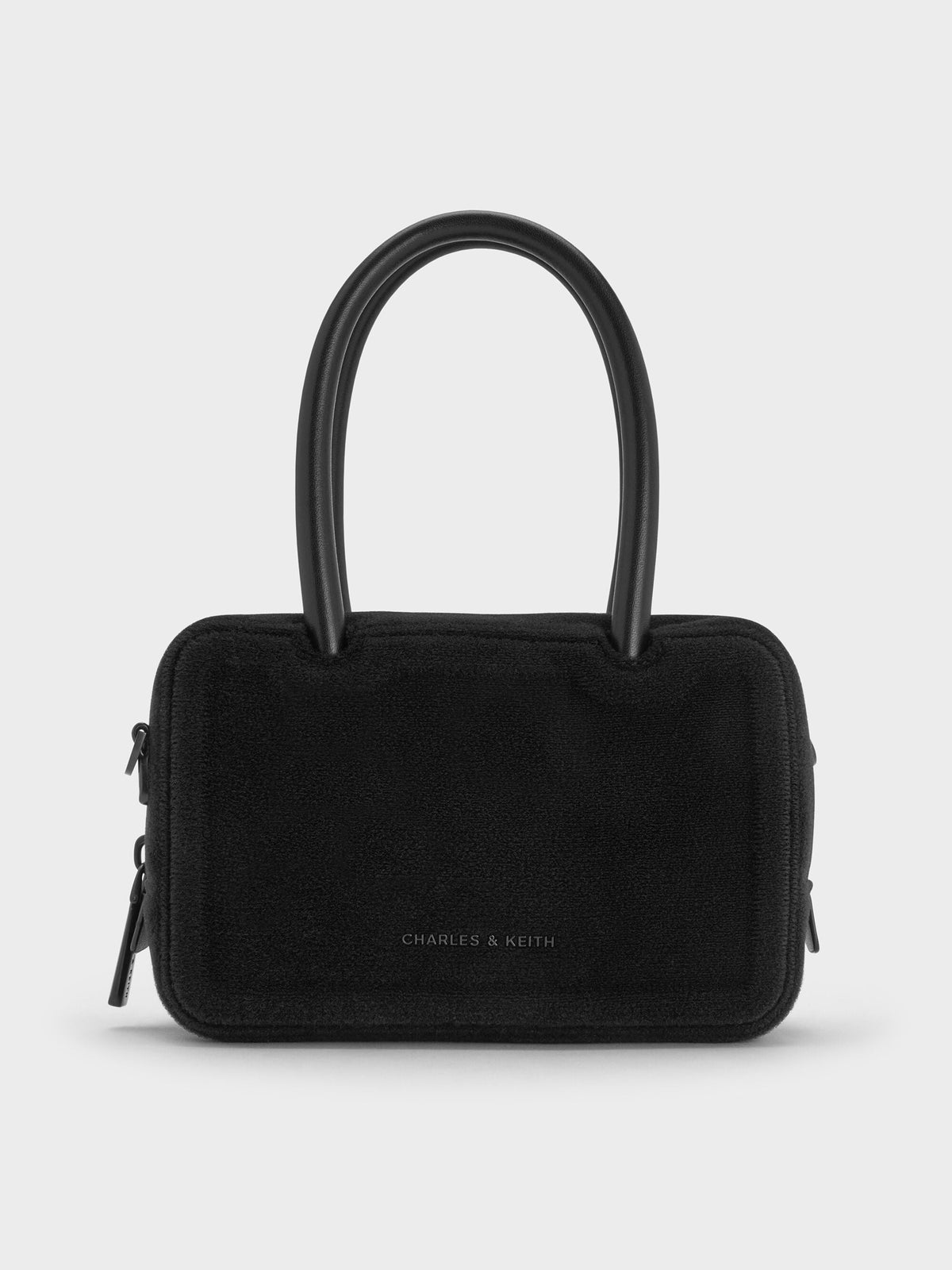 CHARLES & KEITH Value / Perline Boxy Top Handle Bag With Floral Appliques - Jet Black