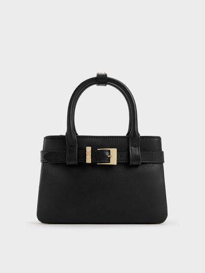 CHARLES & KEITH Classic / Jody Leather Belted Tote Bag - Black