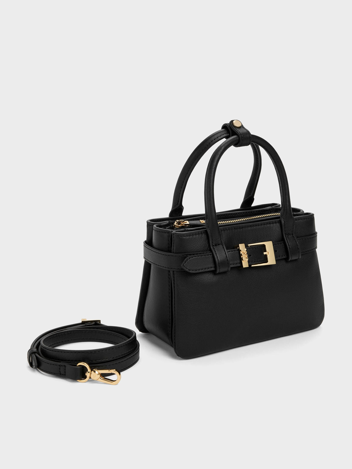 CHARLES & KEITH Classic / Jody Leather Belted Tote Bag - Black