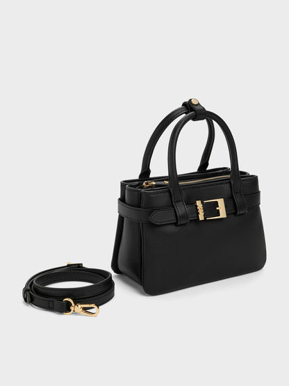 CHARLES & KEITH Classic / Jody Leather Belted Tote Bag - Black