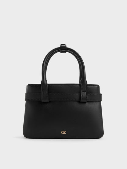 CHARLES & KEITH Classic / Jody Leather Belted Tote Bag - Black