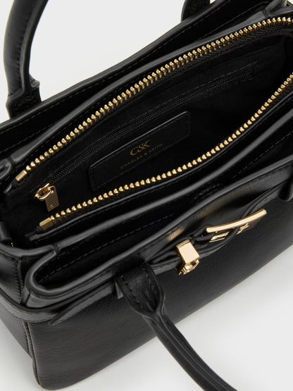 CHARLES & KEITH Classic / Jody Leather Belted Tote Bag - Black
