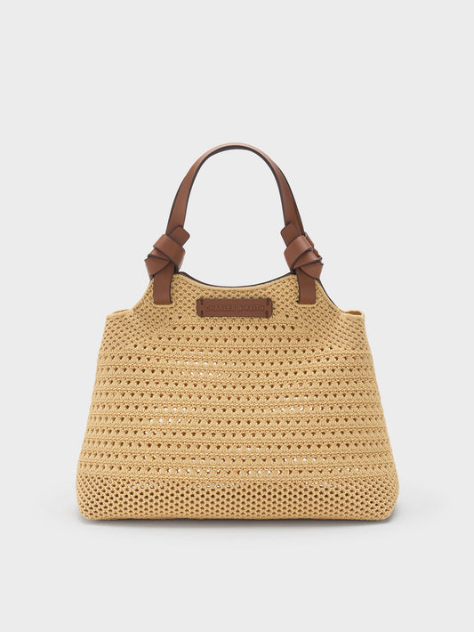 CHARLES & KEITH Customer Favorite / Mini Ida Knitted Tote Bag - Beige