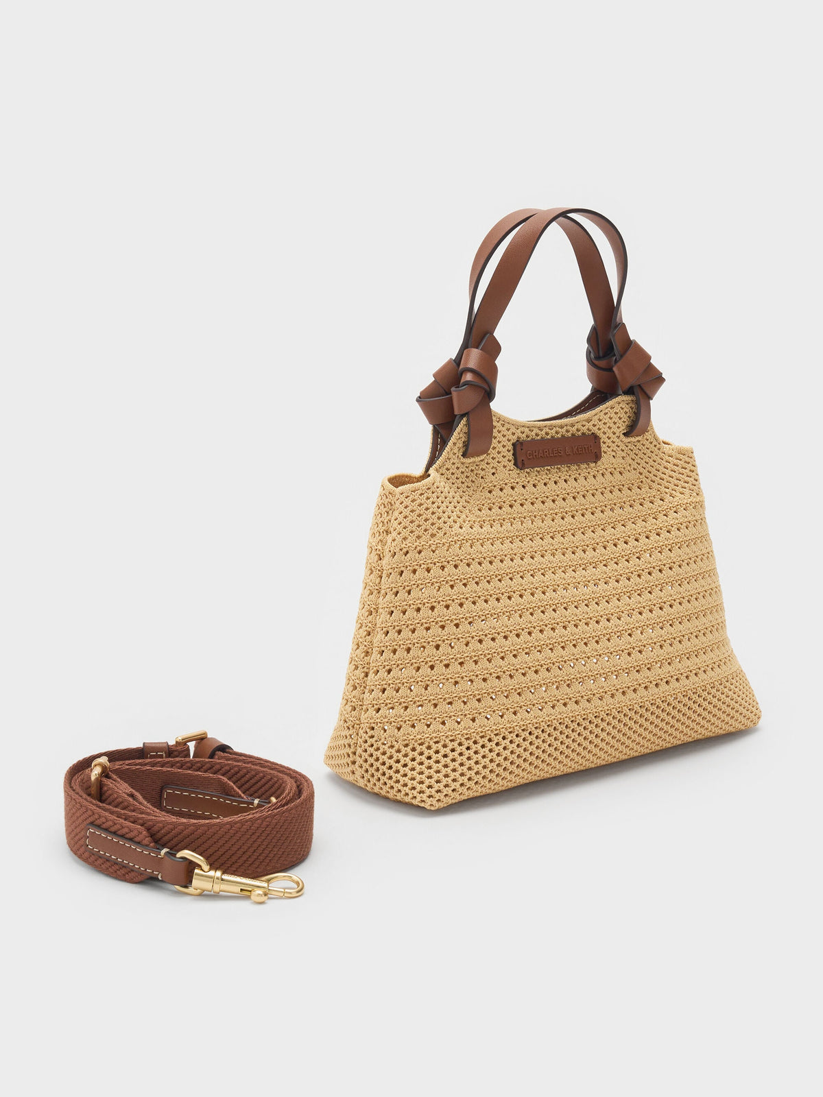 CHARLES & KEITH Customer Favorite / Mini Ida Knitted Tote Bag - Beige
