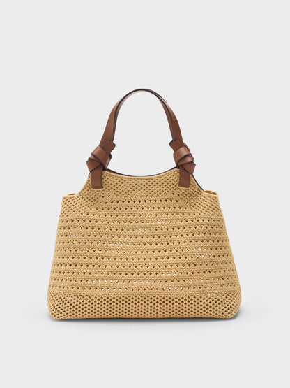 CHARLES & KEITH Customer Favorite / Mini Ida Knitted Tote Bag - Beige