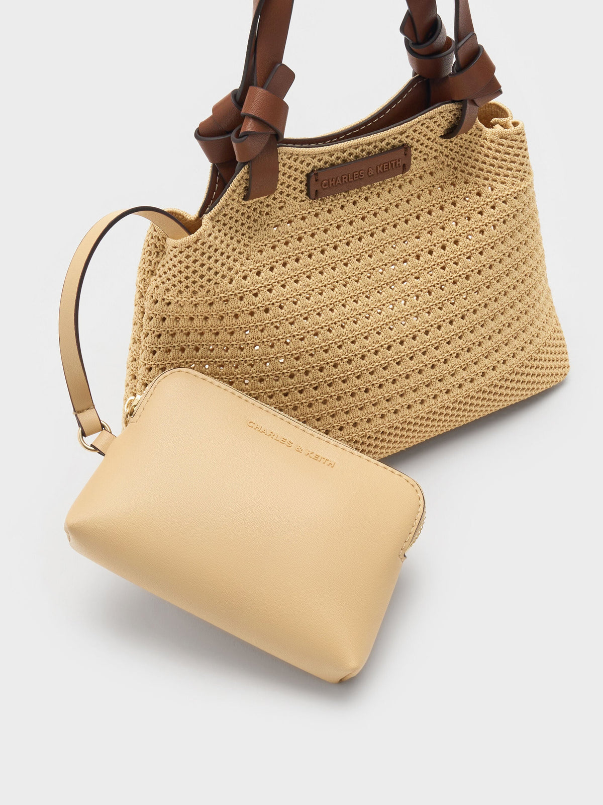 CHARLES & KEITH Customer Favorite / Mini Ida Knitted Tote Bag - Beige