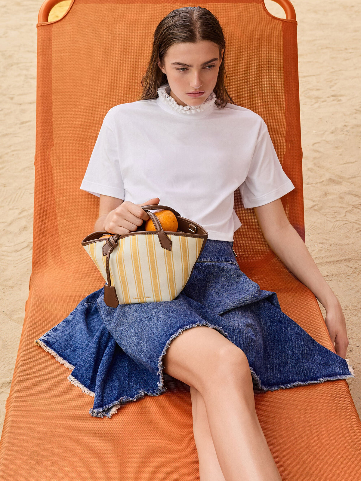 CHARLES & KEITH Value / Mini Ivanna Canvas Striped Tote Bag - Butterscotch Yellow