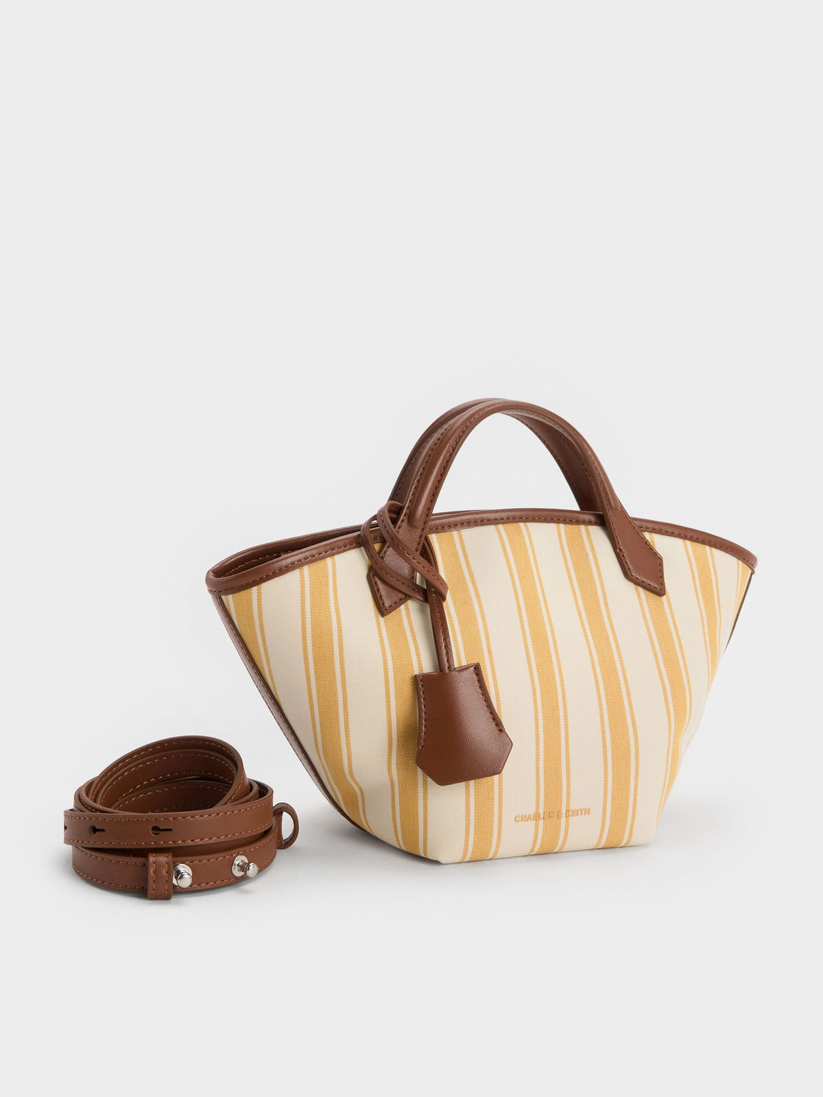 CHARLES & KEITH Value / Mini Ivanna Canvas Striped Tote Bag - Butterscotch Yellow