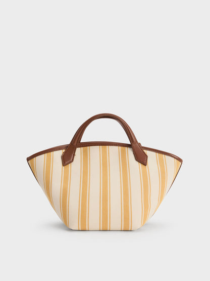 CHARLES & KEITH Value / Mini Ivanna Canvas Striped Tote Bag - Butterscotch Yellow