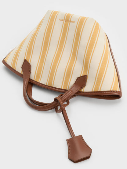 CHARLES & KEITH Value / Mini Ivanna Canvas Striped Tote Bag - Butterscotch Yellow