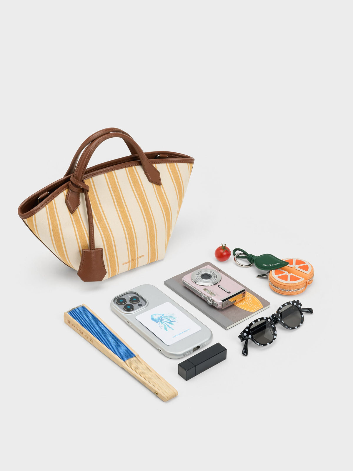 CHARLES & KEITH Value / Mini Ivanna Canvas Striped Tote Bag - Butterscotch Yellow