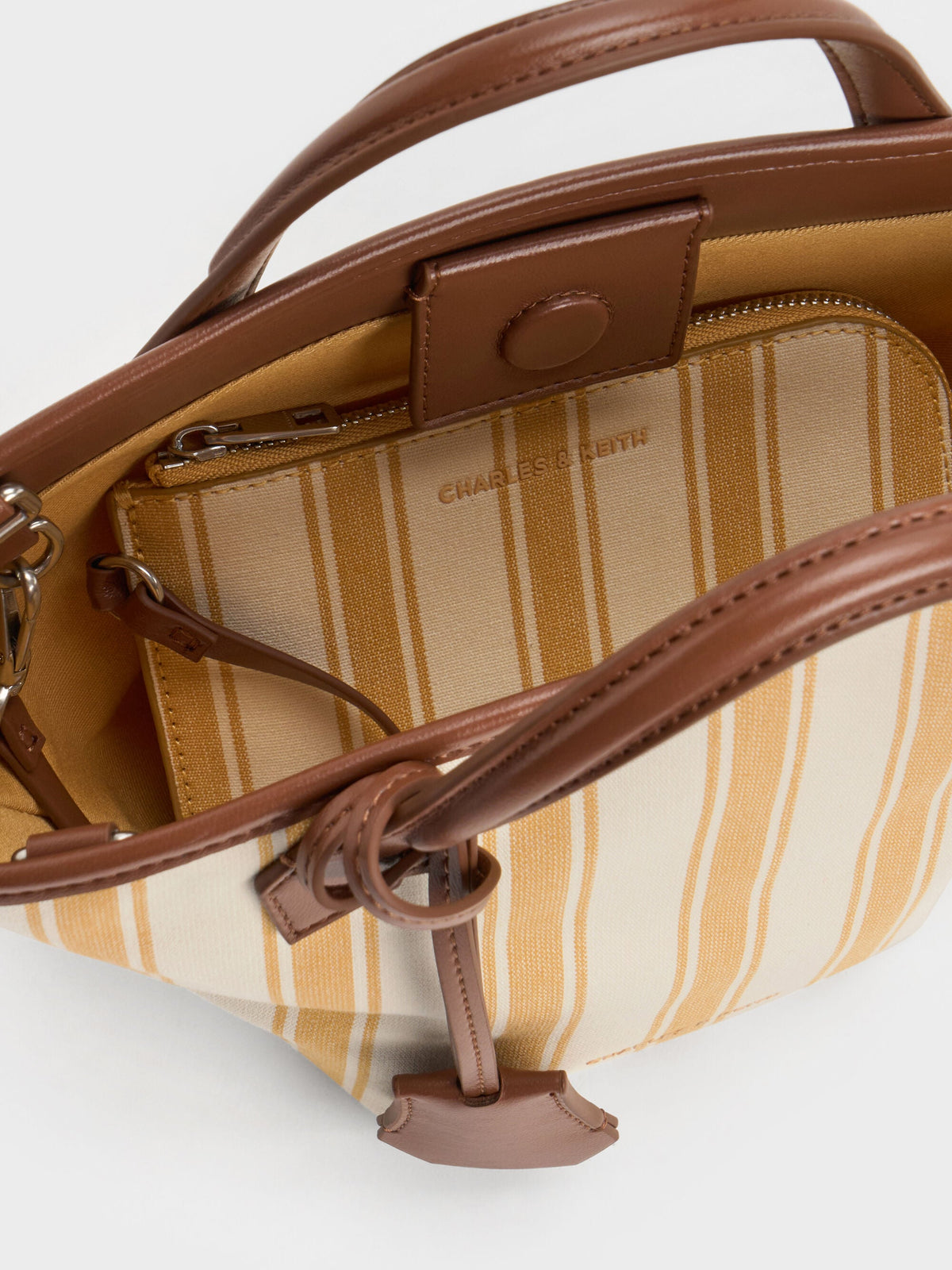 CHARLES & KEITH Value / Mini Ivanna Canvas Striped Tote Bag - Butterscotch Yellow
