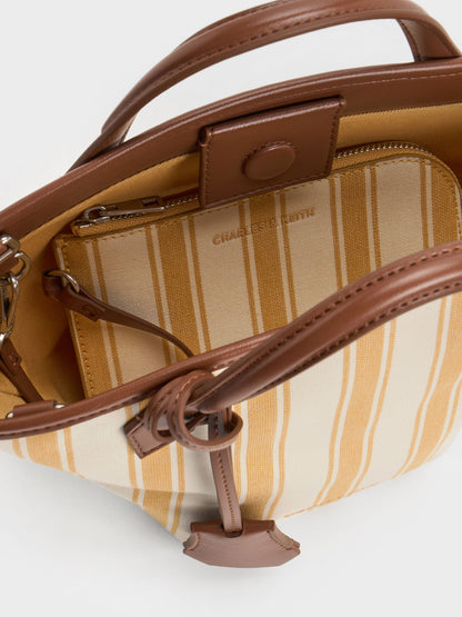 CHARLES & KEITH Value / Mini Ivanna Canvas Striped Tote Bag - Butterscotch Yellow