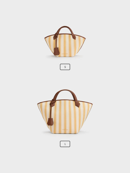CHARLES & KEITH Value / Mini Ivanna Canvas Striped Tote Bag - Butterscotch Yellow