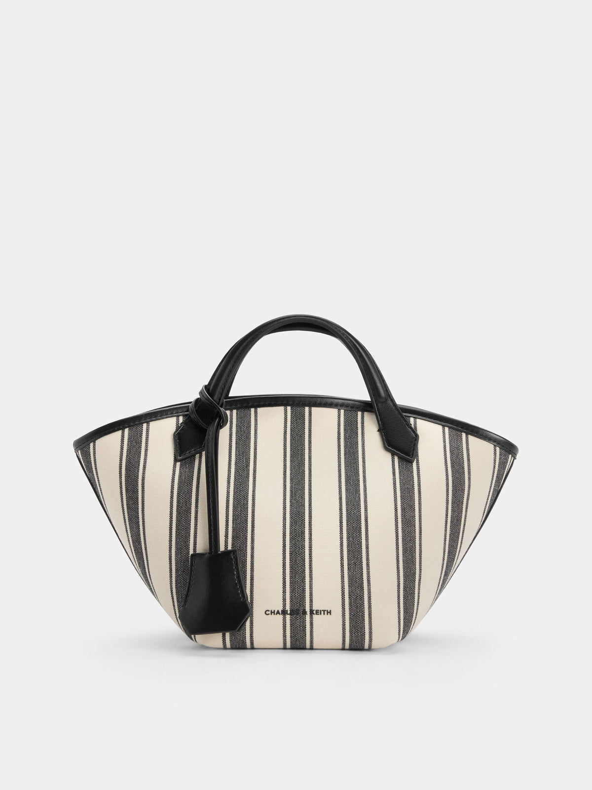 CHARLES & KEITH Classic / Mini Ivanna Canvas Striped Tote Bag - Noir