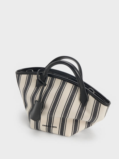 CHARLES & KEITH Classic / Mini Ivanna Canvas Striped Tote Bag - Noir