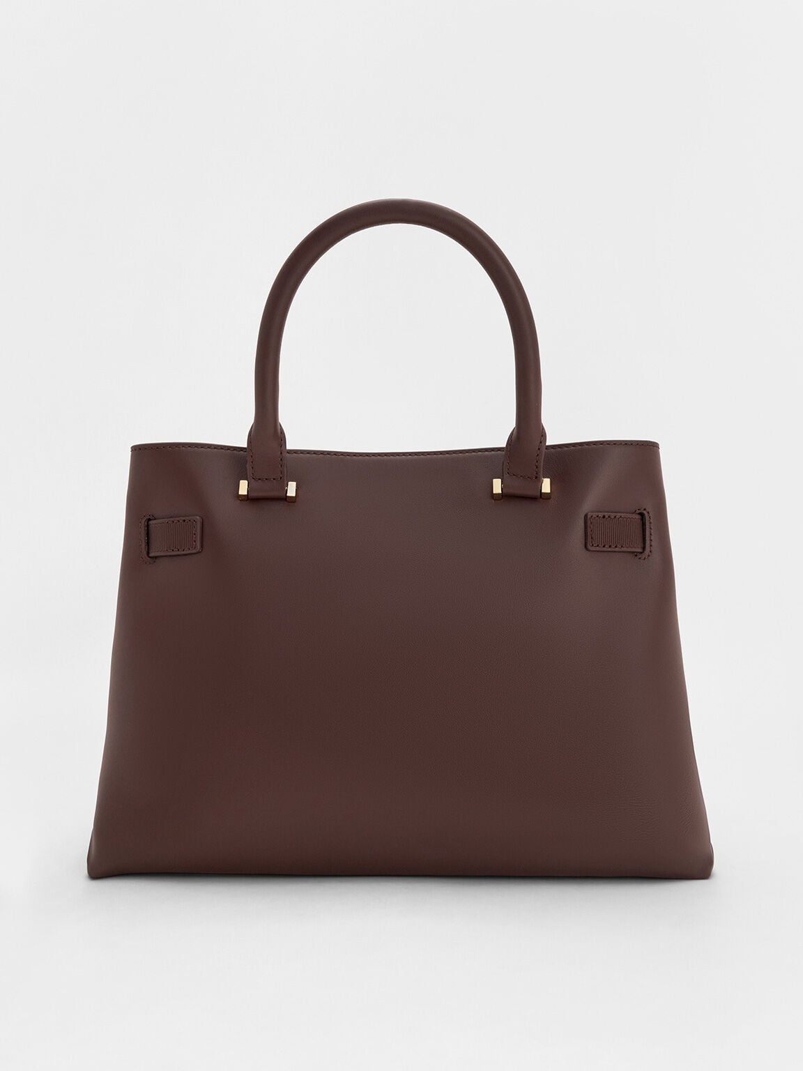 CHARLES & KEITH Recommended / Voyager Leather Belted Tote Bag - Dark Brown