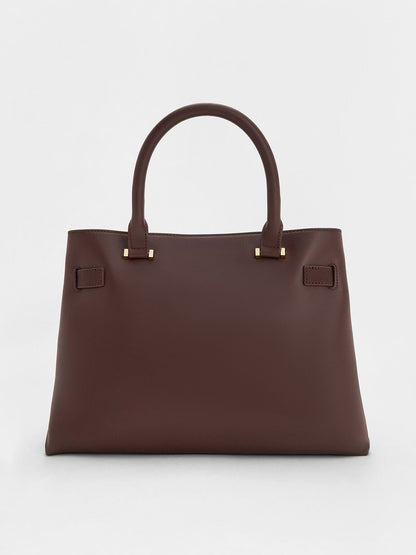 CHARLES & KEITH Recommended / Voyager Leather Belted Tote Bag - Dark Brown