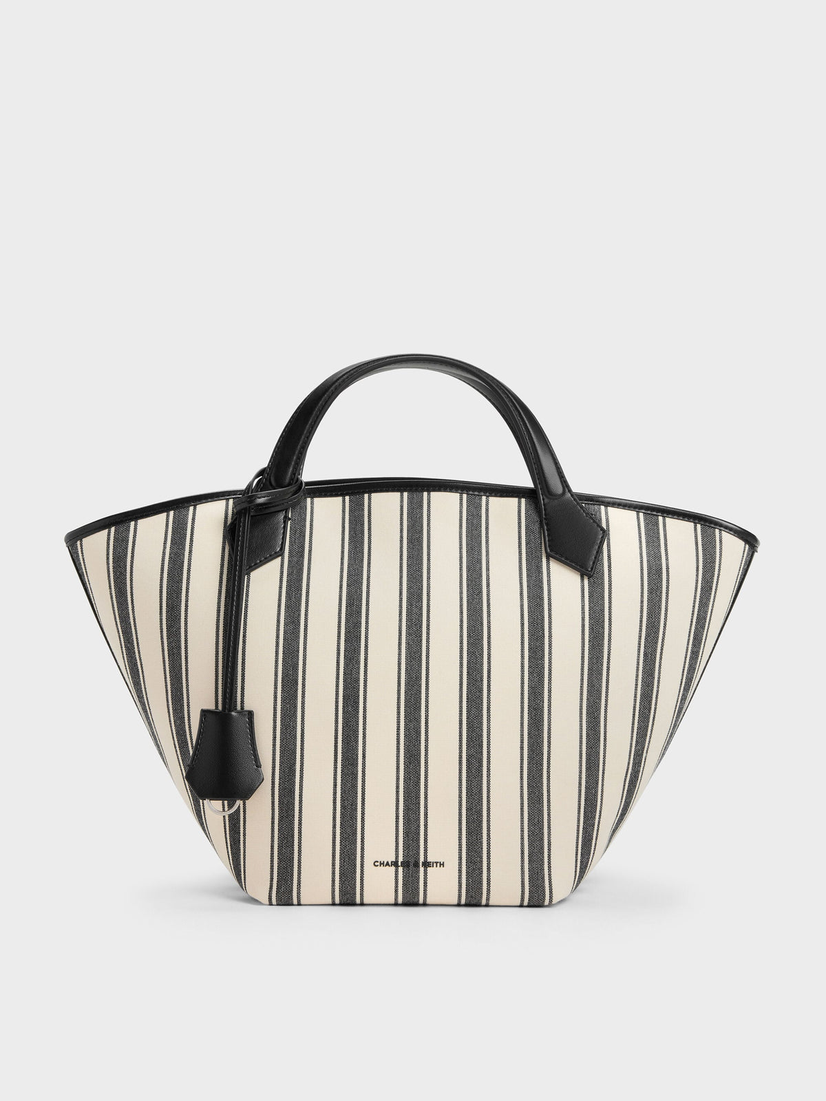 CHARLES & KEITH Popular / Large Ivanna Canvas Striped Tote Bag - Noir