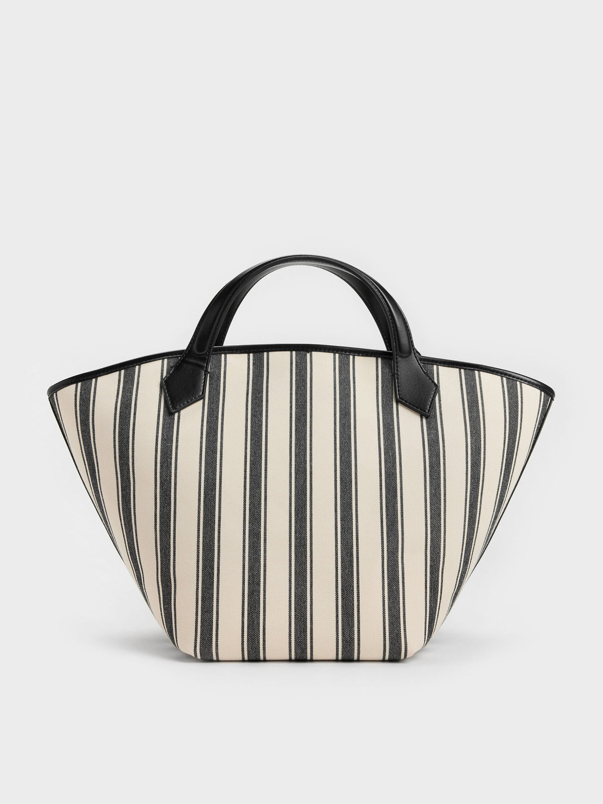 CHARLES & KEITH Popular / Large Ivanna Canvas Striped Tote Bag - Noir