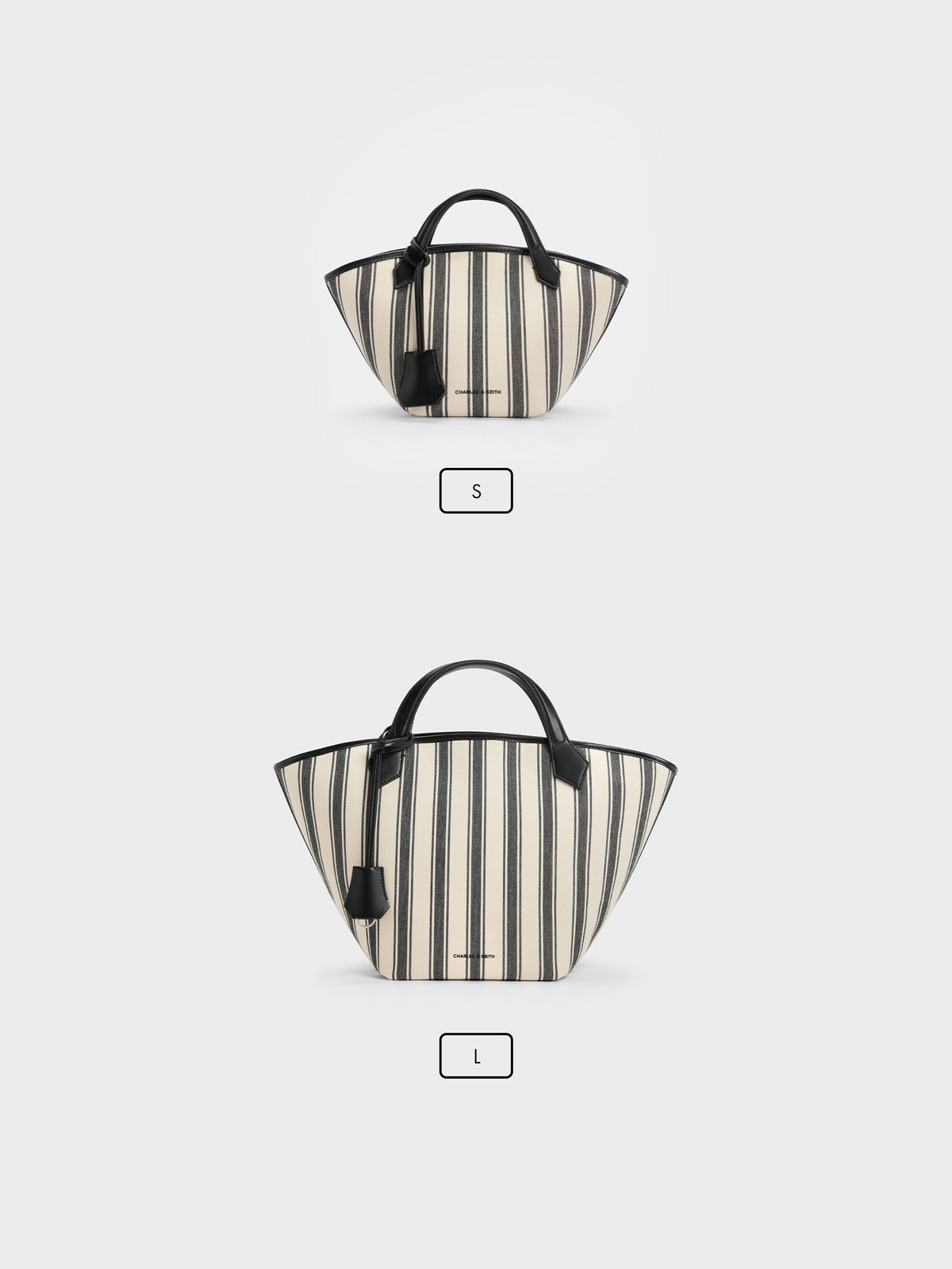 CHARLES & KEITH Popular / Large Ivanna Canvas Striped Tote Bag - Noir