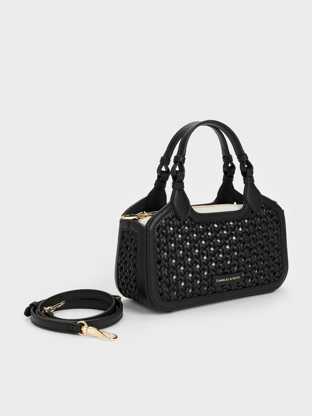 CHARLES & KEITH Great Value / Mini Azure Woven Tote Bag - Black