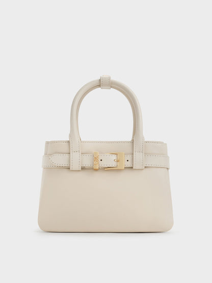 CHARLES & KEITH Trusted / Jody Leather Belted Tote Bag - Chalk