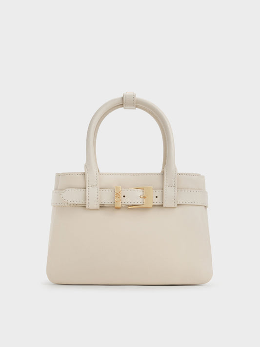CHARLES & KEITH Trusted / Jody Leather Belted Tote Bag - Chalk