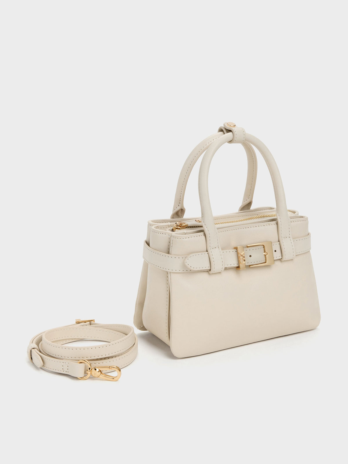 CHARLES & KEITH Trusted / Jody Leather Belted Tote Bag - Chalk
