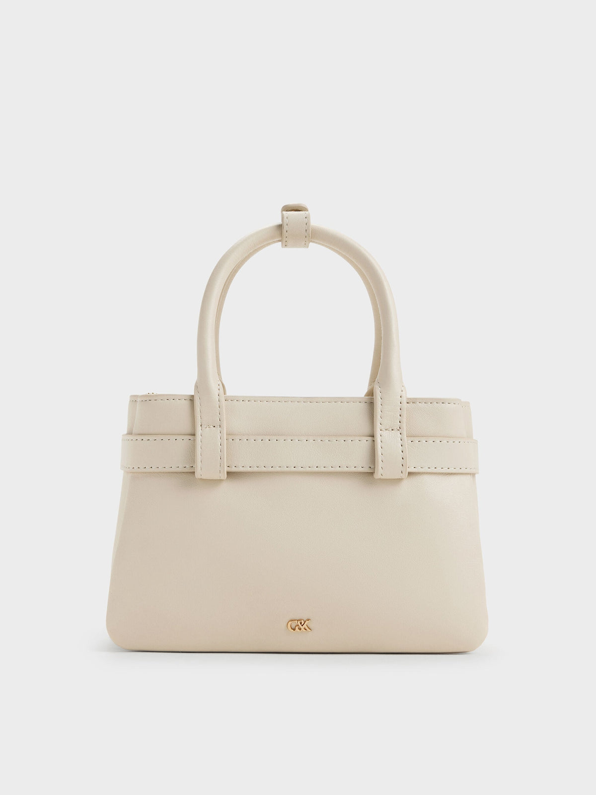 CHARLES & KEITH Trusted / Jody Leather Belted Tote Bag - Chalk
