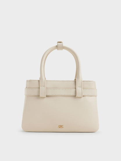 CHARLES & KEITH Trusted / Jody Leather Belted Tote Bag - Chalk