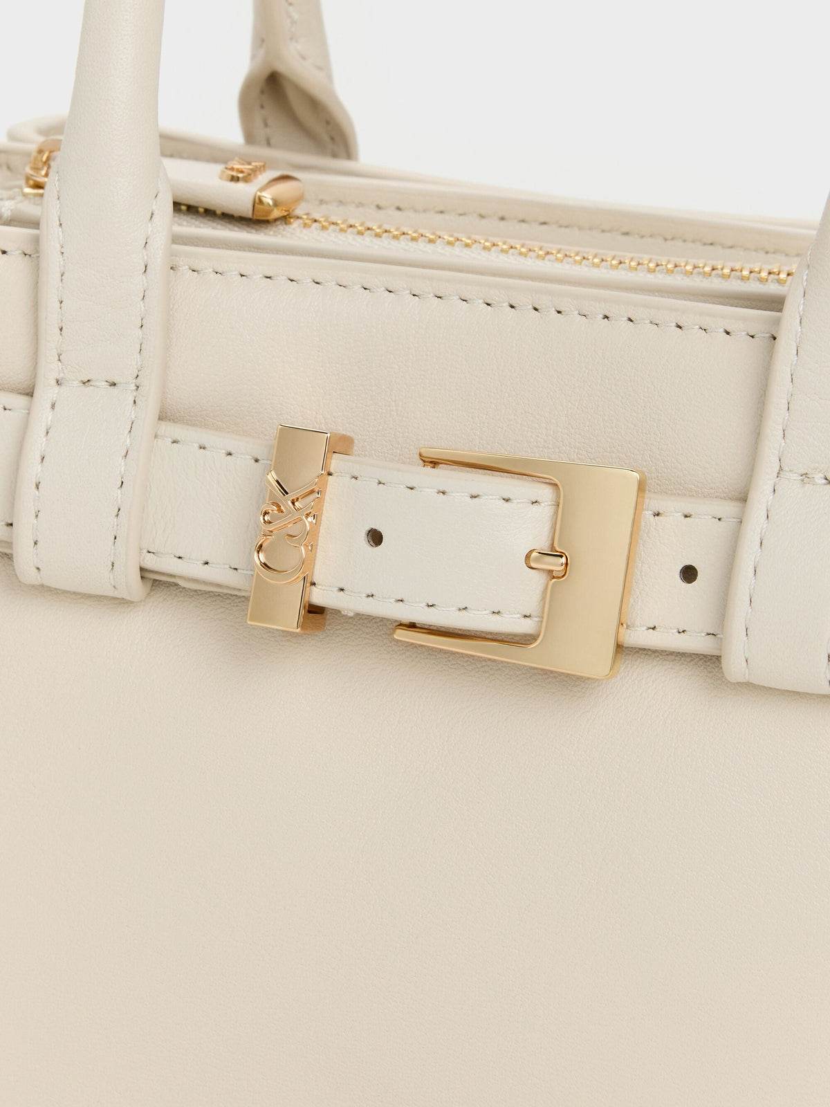 CHARLES & KEITH Trusted / Jody Leather Belted Tote Bag - Chalk