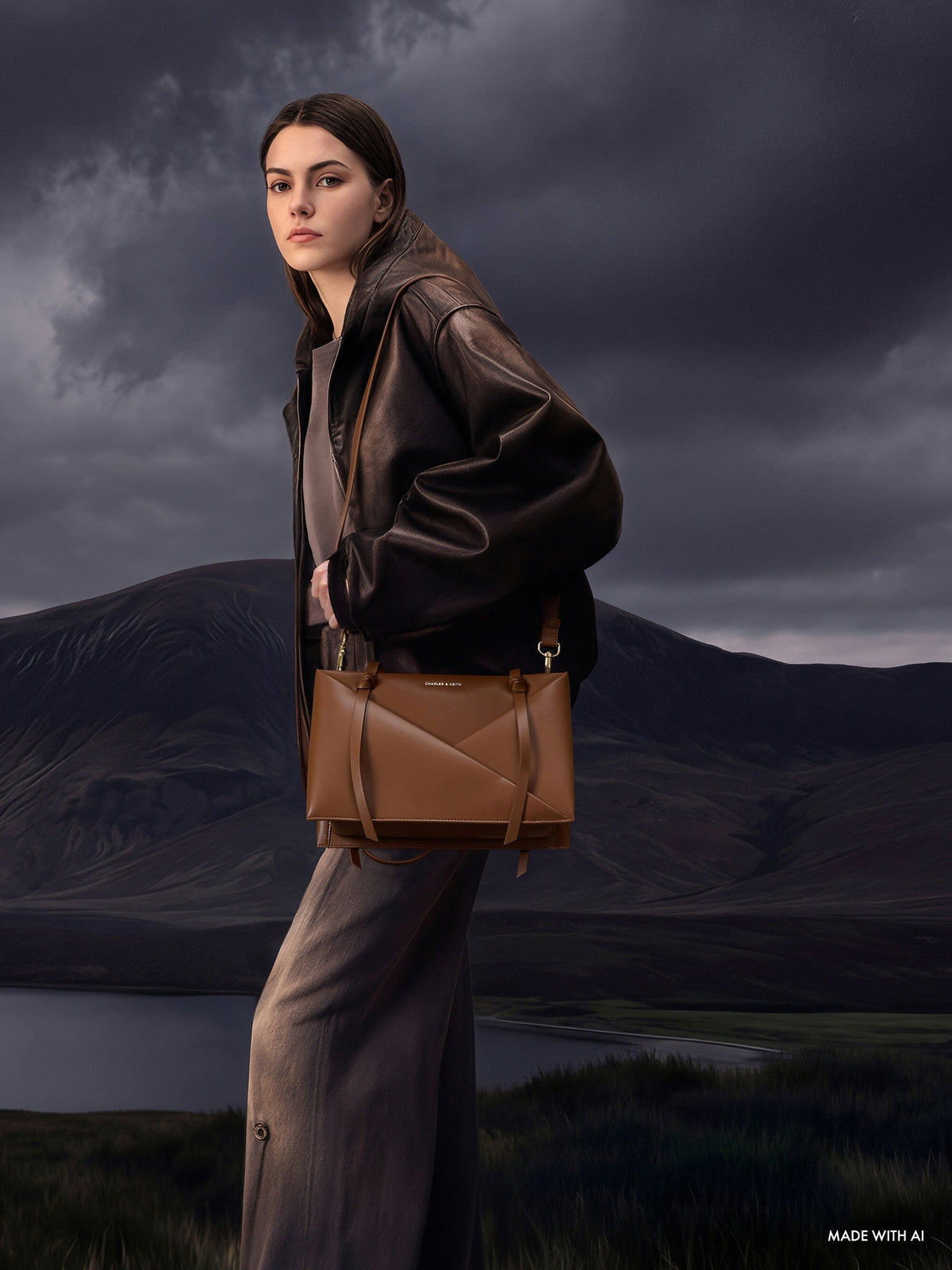 CHARLES & KEITH Essential / Midori Geometric Tote Bag - Chocolate