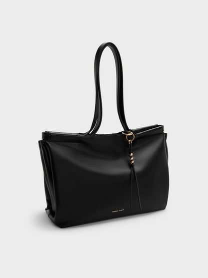 CHARLES & KEITH Trending / XL Zephyr Tassel Tote Bag - Black