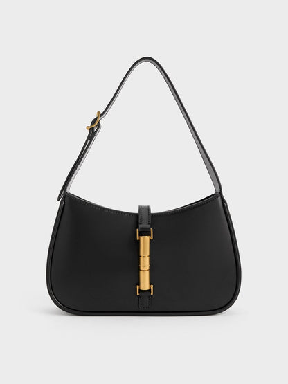 CHARLES & KEITH Customer Favorite / Cesia Metallic-Accent Shoulder Bag - Black