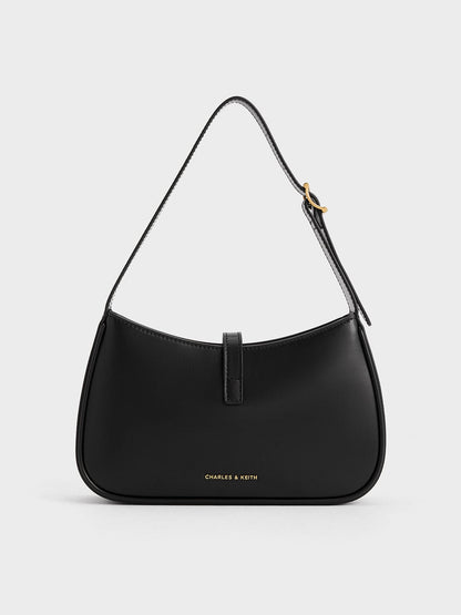 CHARLES & KEITH Customer Favorite / Cesia Metallic-Accent Shoulder Bag - Black