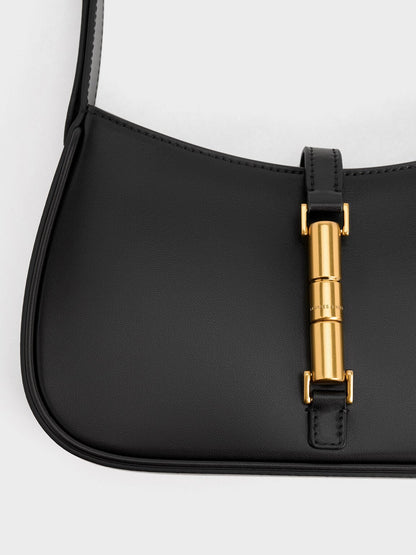 CHARLES & KEITH Customer Favorite / Cesia Metallic-Accent Shoulder Bag - Black