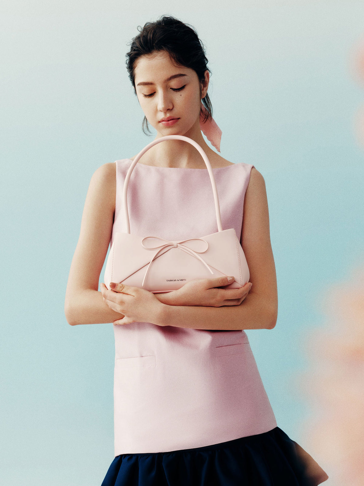 CHARLES & KEITH Trending / Hazel Bow Panelled Shoulder Bag - Soft Pink