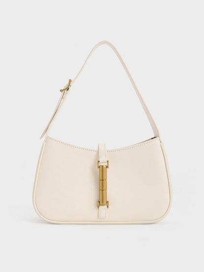 CHARLES & KEITH Top Pick / Cesia Metallic-Accent Shoulder Bag - Cream