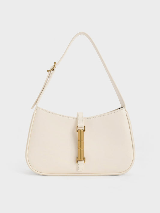 CHARLES & KEITH Top Pick / Cesia Metallic-Accent Shoulder Bag - Cream