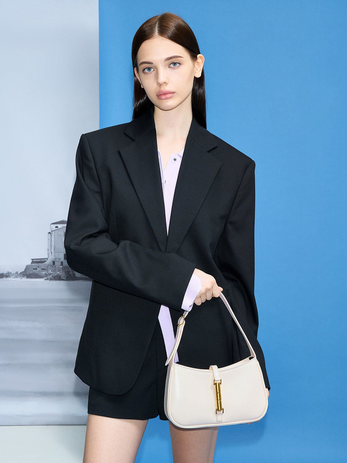 CHARLES & KEITH Top Pick / Cesia Metallic-Accent Shoulder Bag - Cream