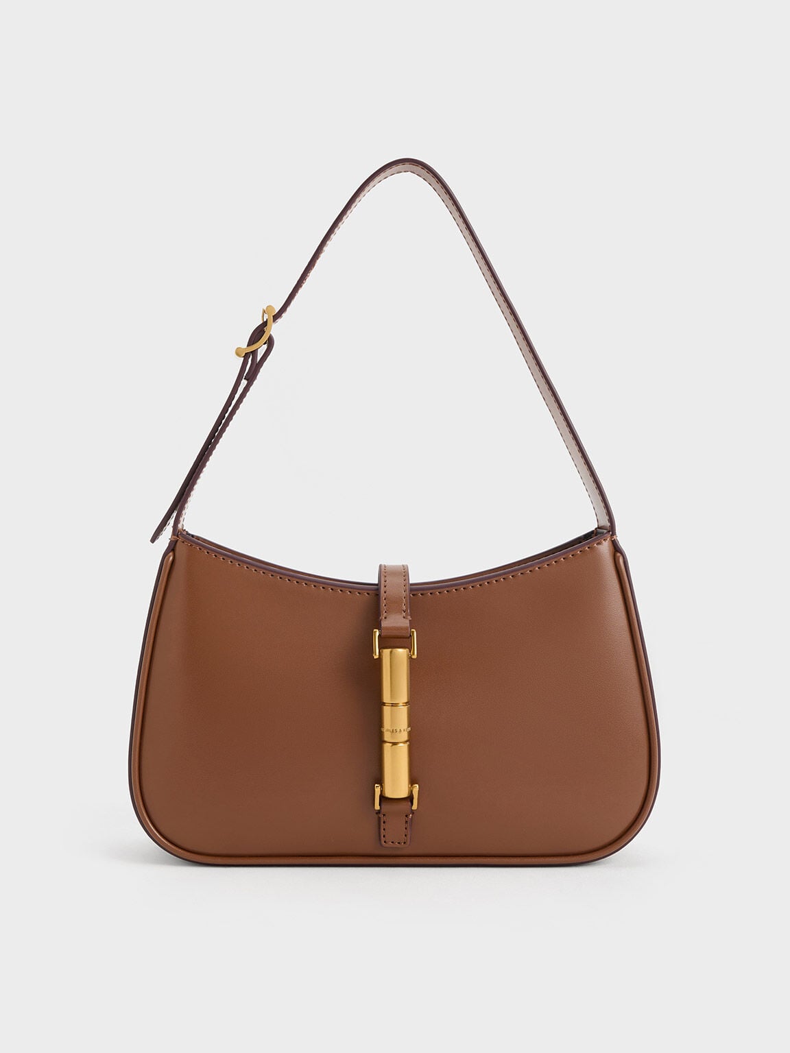 CHARLES & KEITH Quality / Cesia Metallic-Accent Shoulder Bag - Chocolate