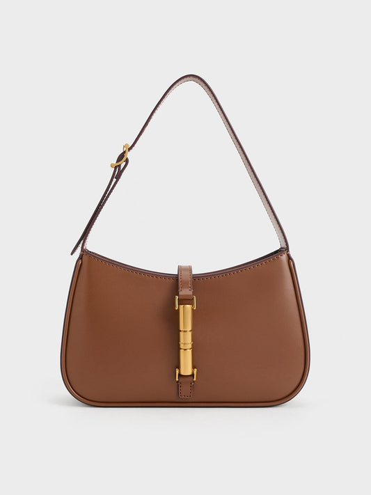 CHARLES & KEITH Quality / Cesia Metallic-Accent Shoulder Bag - Chocolate