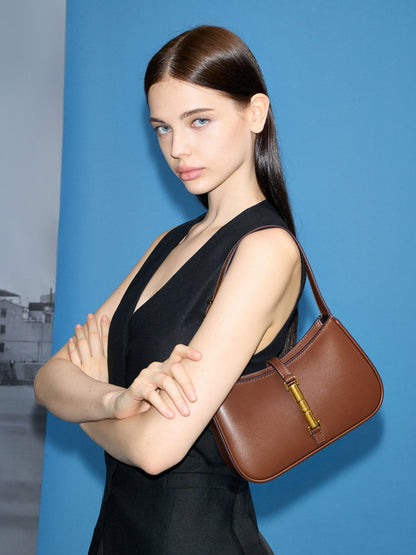 CHARLES & KEITH Quality / Cesia Metallic-Accent Shoulder Bag - Chocolate