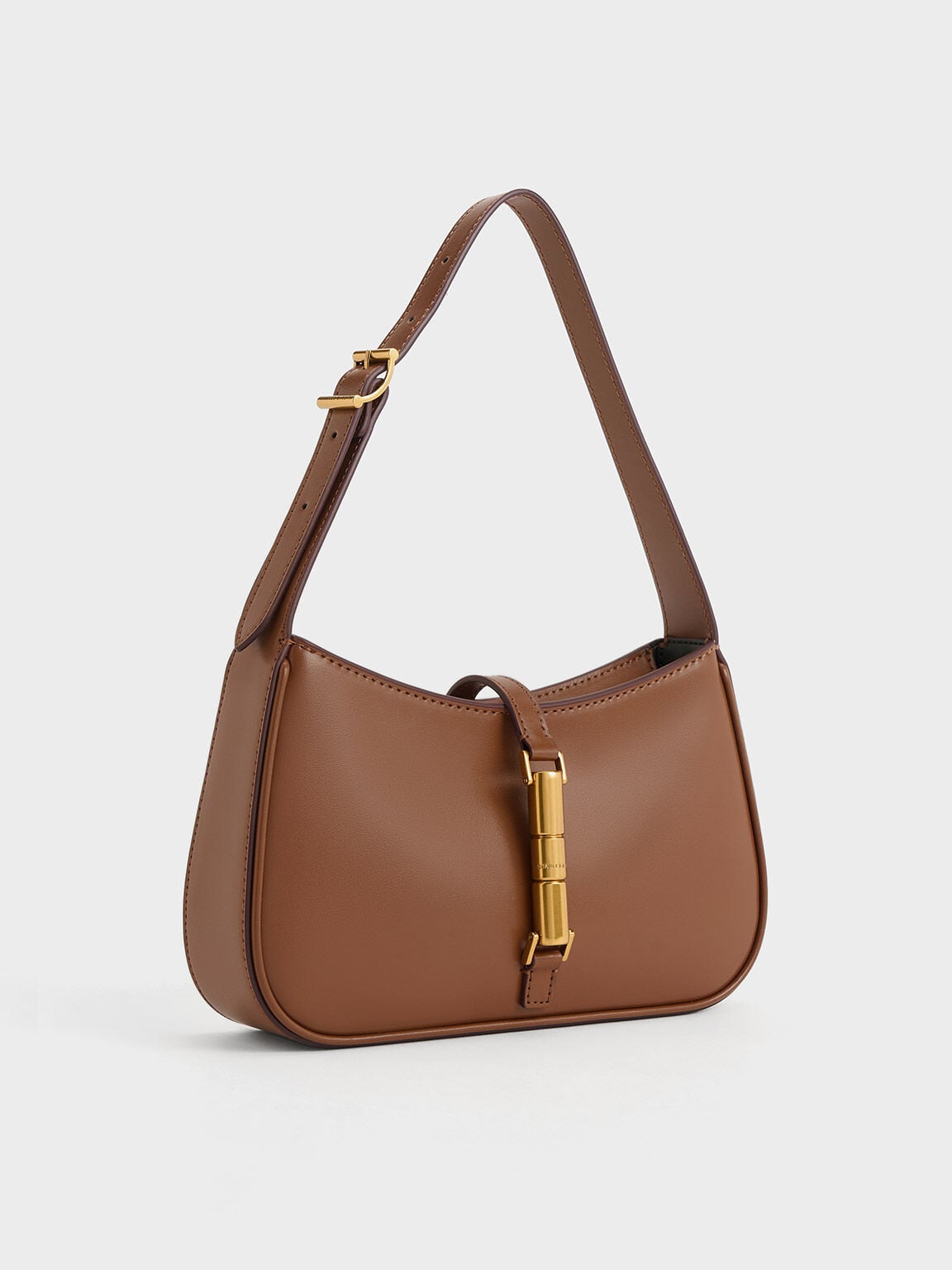 CHARLES & KEITH Quality / Cesia Metallic-Accent Shoulder Bag - Chocolate