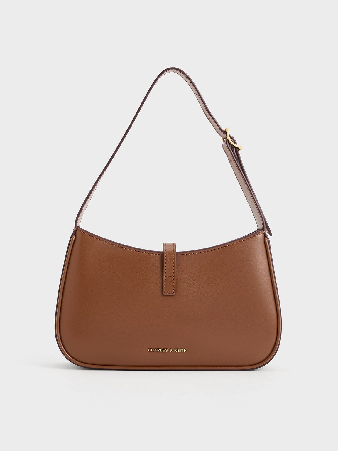 CHARLES & KEITH Quality / Cesia Metallic-Accent Shoulder Bag - Chocolate