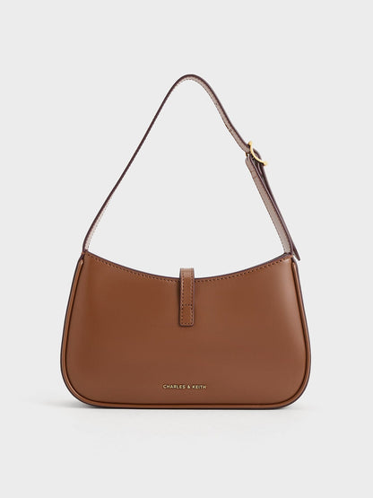 CHARLES & KEITH Quality / Cesia Metallic-Accent Shoulder Bag - Chocolate
