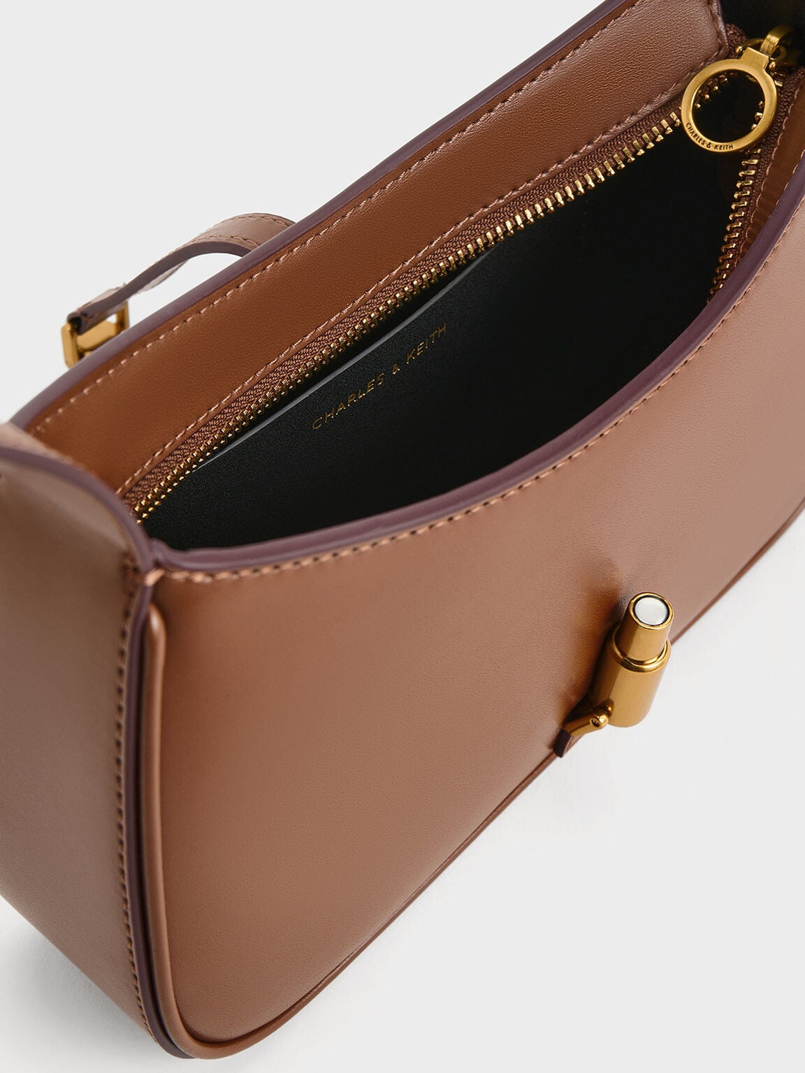 CHARLES & KEITH Quality / Cesia Metallic-Accent Shoulder Bag - Chocolate