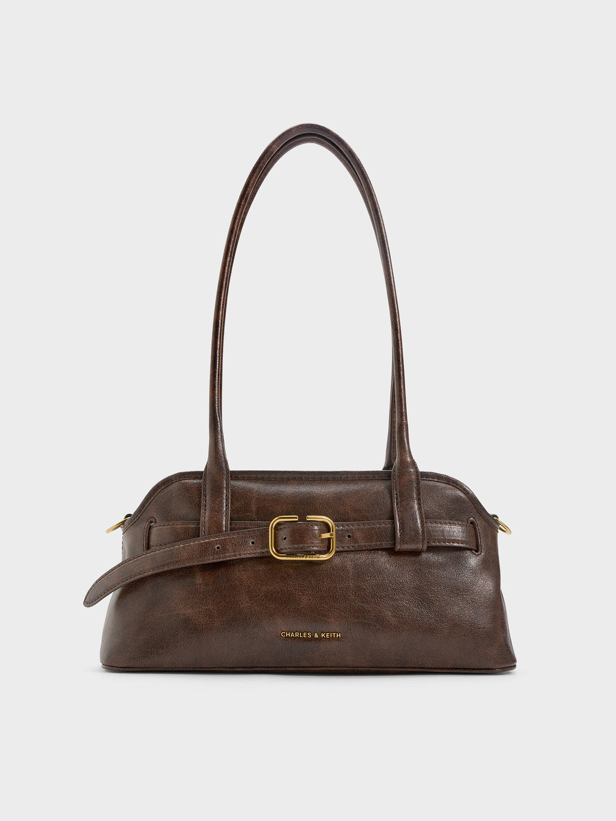CHARLES & KEITH Exclusive / Victoria Studded Belted Shoulder Bag - Distressed Coffee