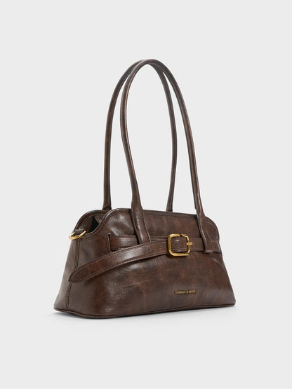 CHARLES & KEITH Exclusive / Victoria Studded Belted Shoulder Bag - Distressed Coffee